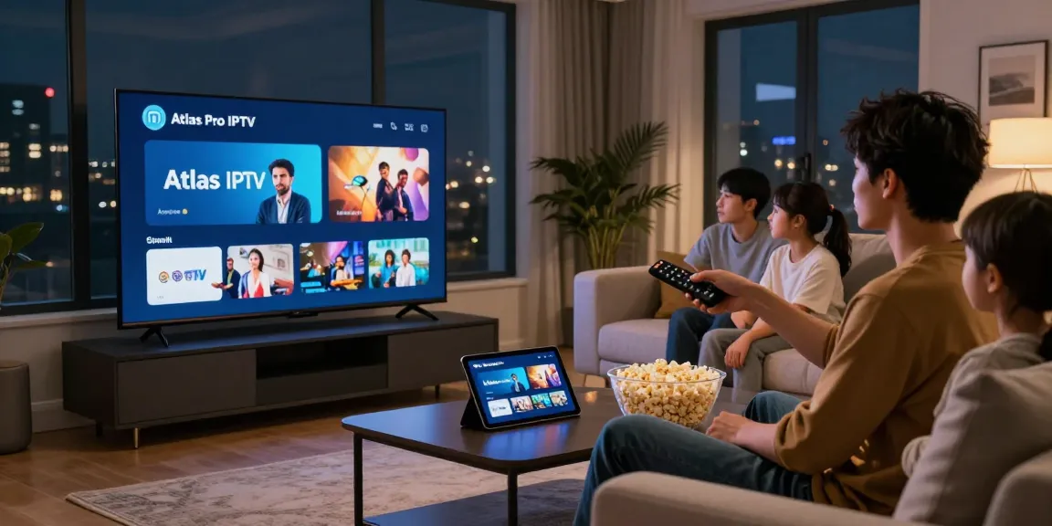 Expérience familiale avec Atlas Pro IPTV sur Smart TV dans une ambiance cosy.